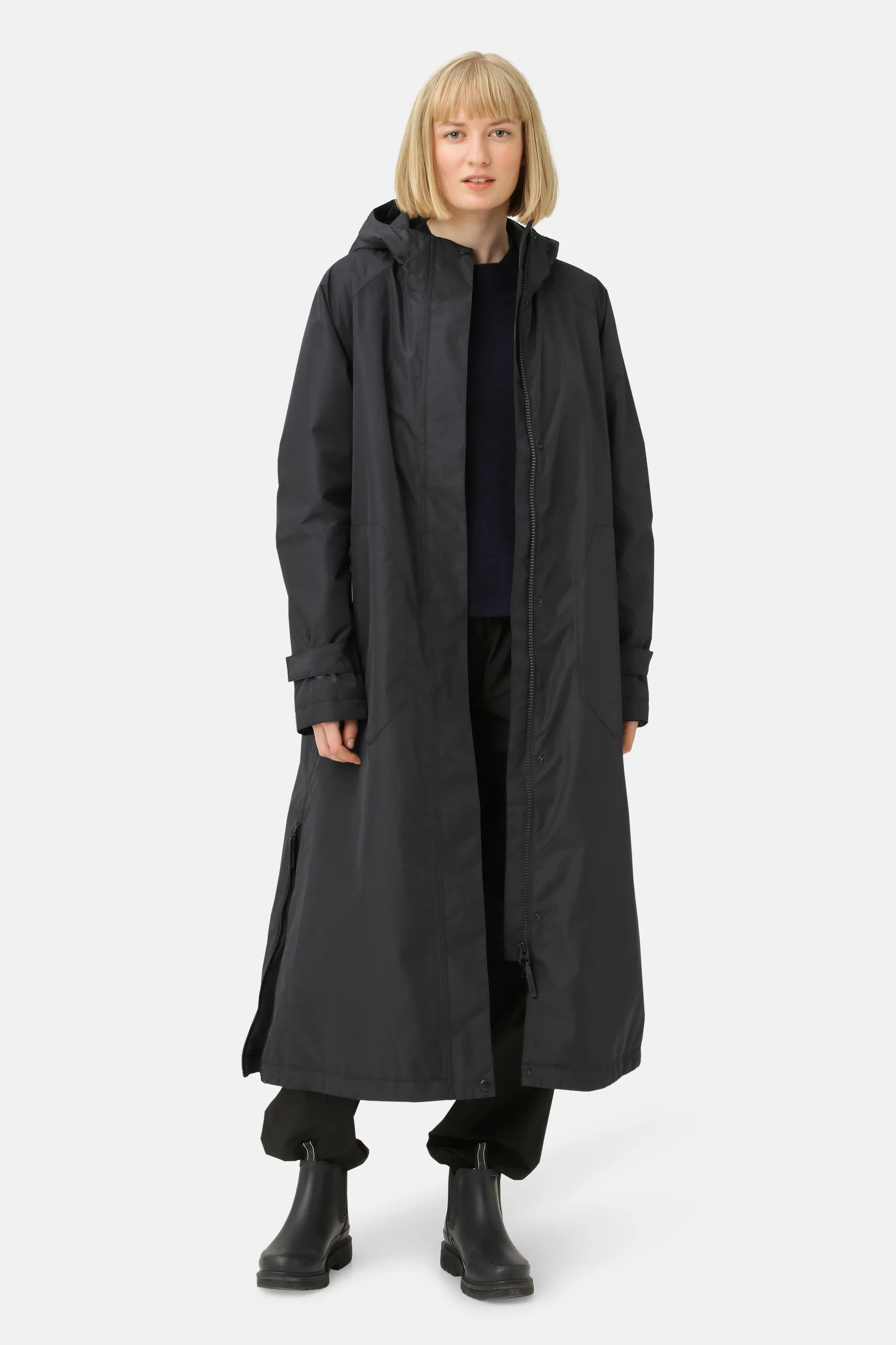 Eco Finished long Raincoat - Dark Indigo sold by Ilse Jacobsen