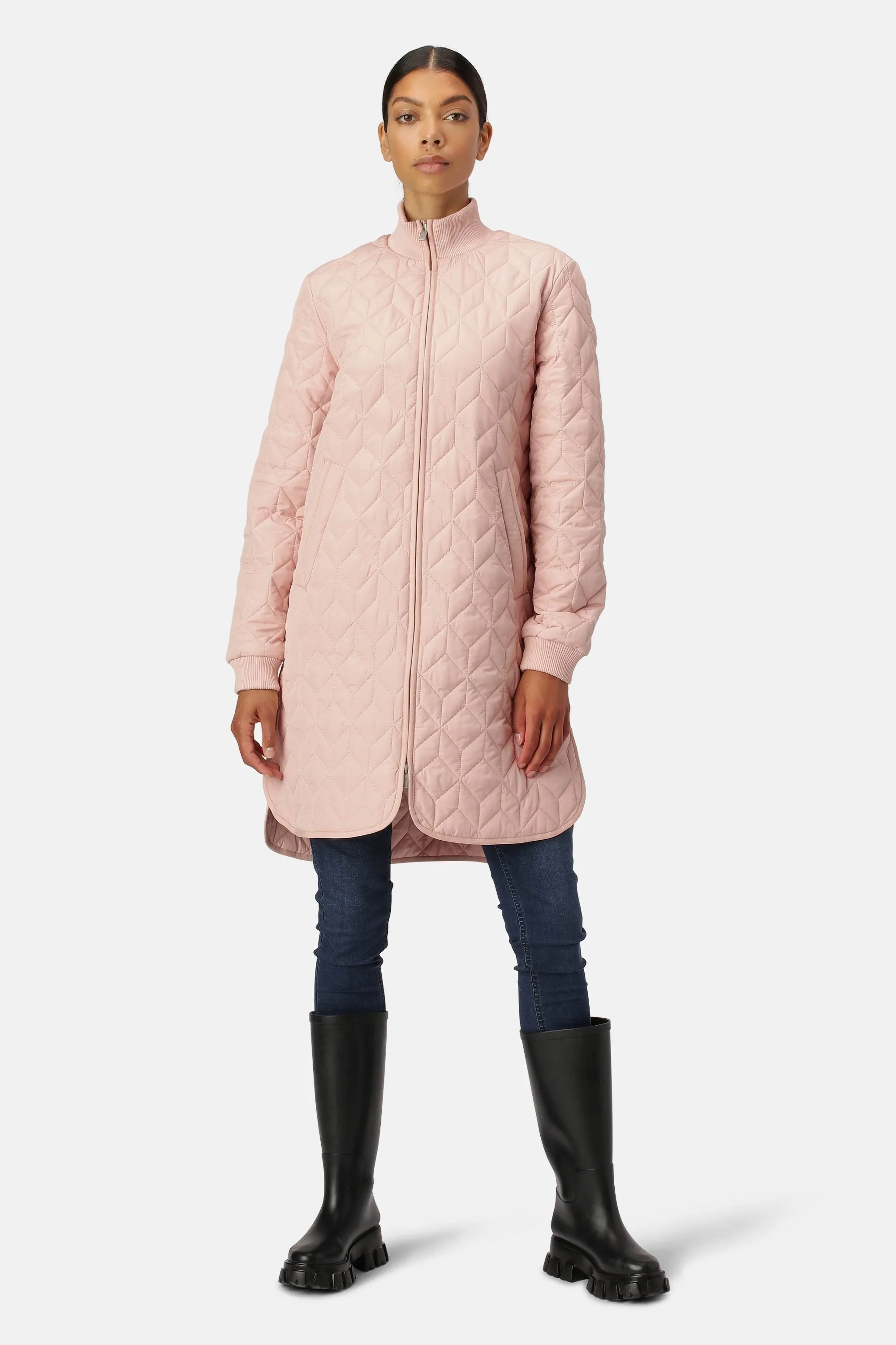 Long Padded Quilt Jacket - Pale Pink sold by Ilse Jacobsen