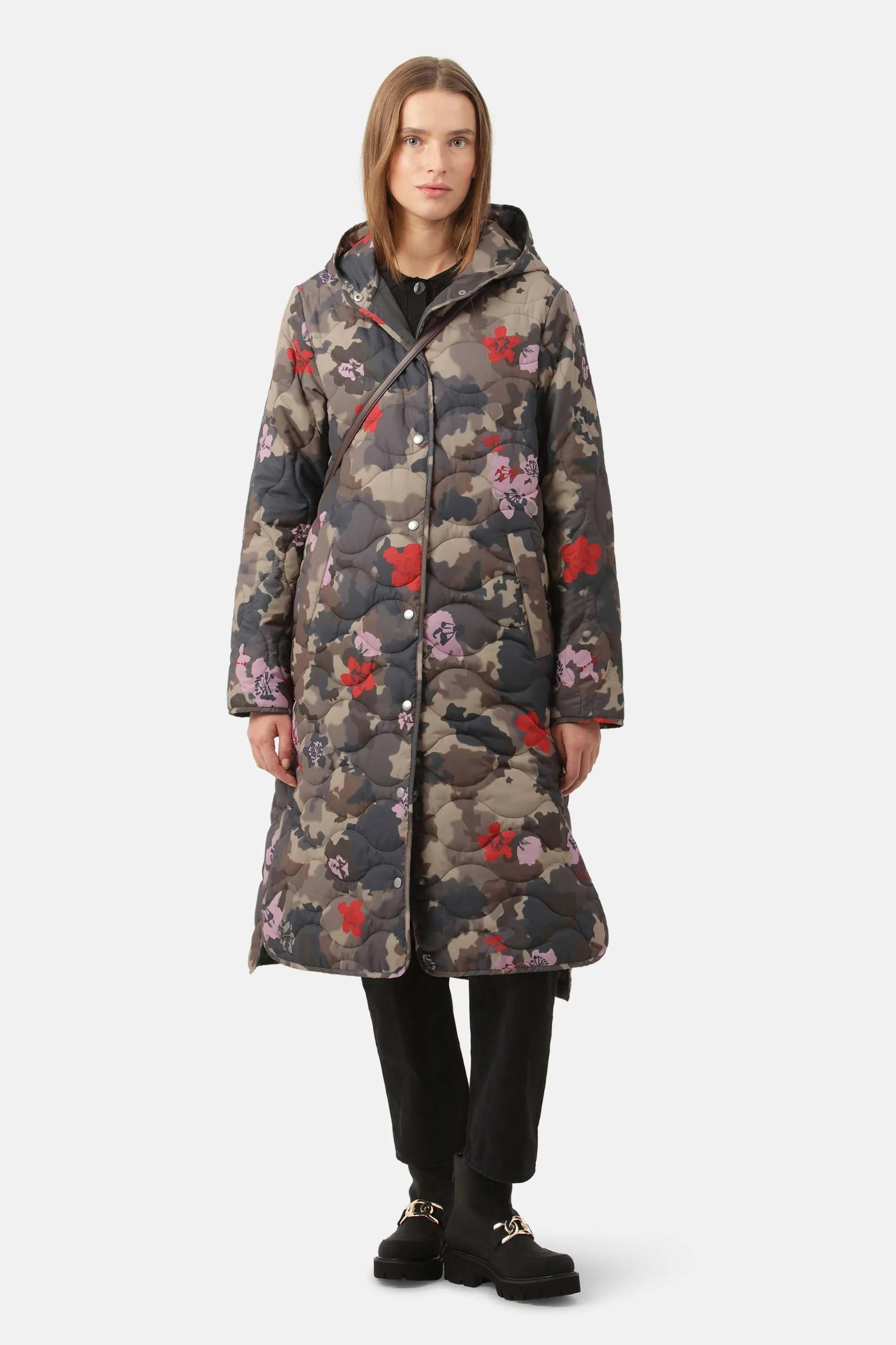 Long Quilt Coat - Floral Camo sold by Ilse Jacobsen
