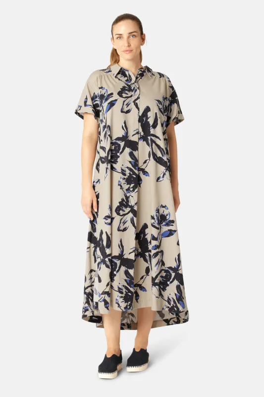 Long Dress A-line - Sand Artsy Stroke Flower made by Ilse Jacobsen