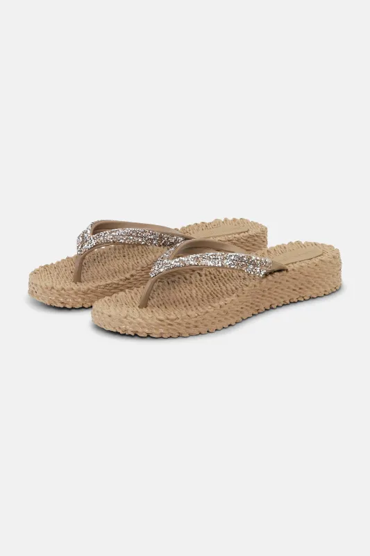 Platform Flip-flops Glitter Stones - Mocca made by Ilse Jacobsen