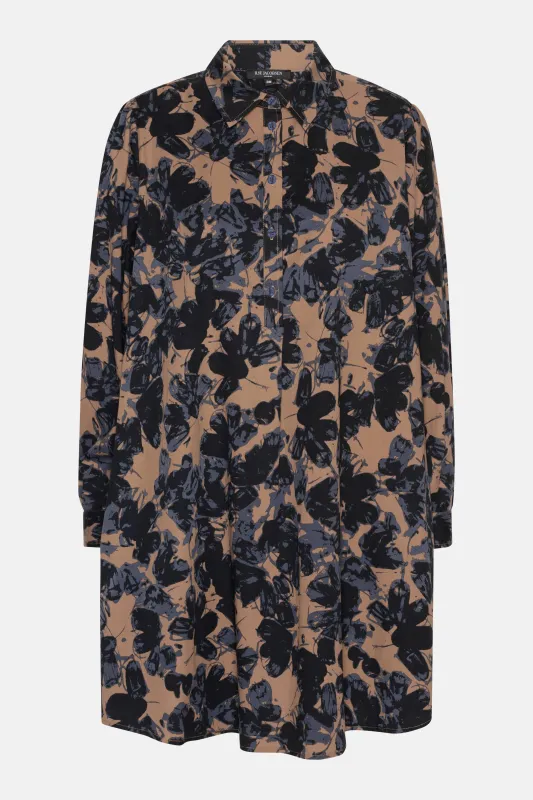 Long Sleeved Tunic Dress - Beige Butterfly made by Ilse Jacobsen