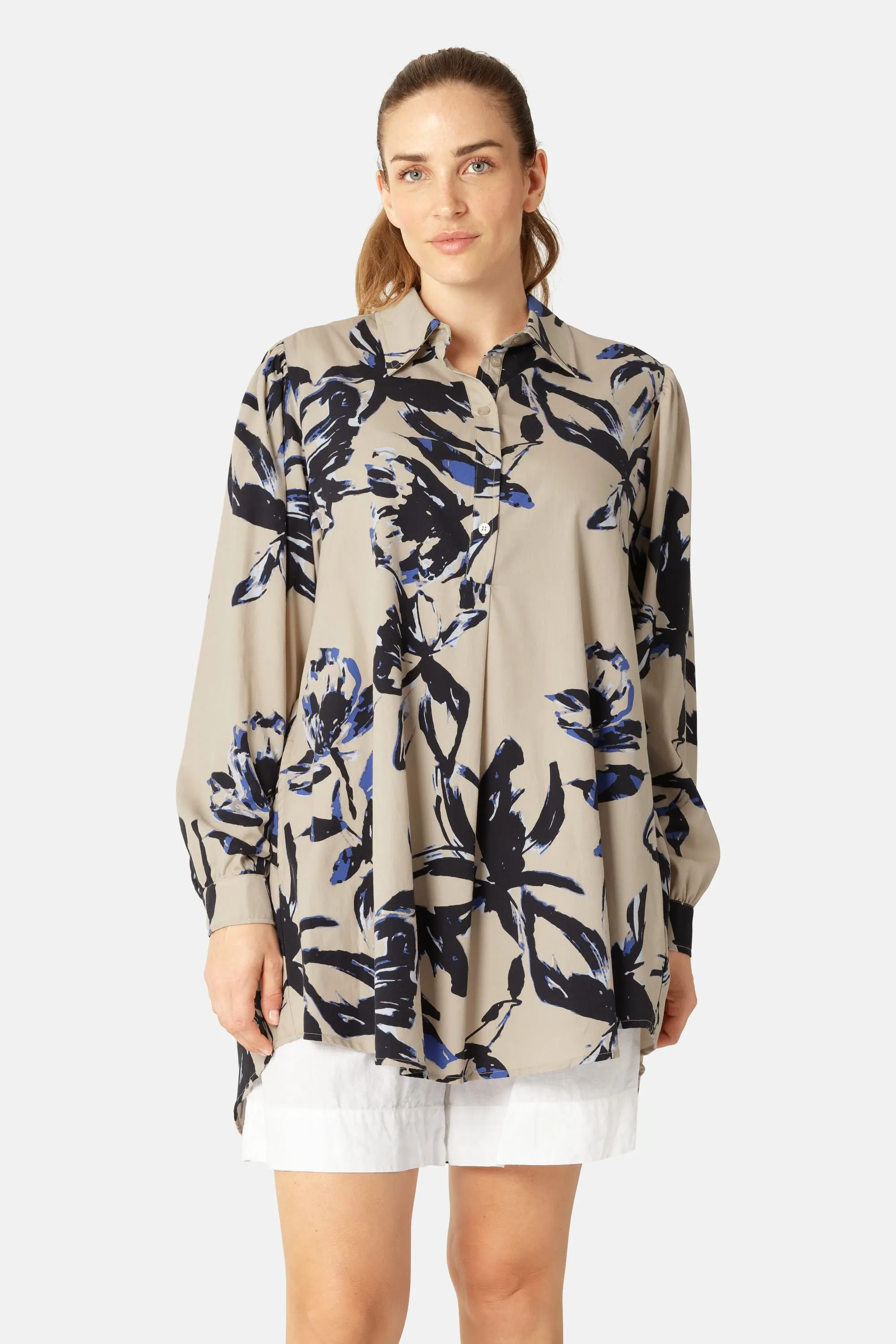 Long Tunic Dress - Sand Artsy Stroke Flower sold by Ilse Jacobsen product image thumbnail 2
