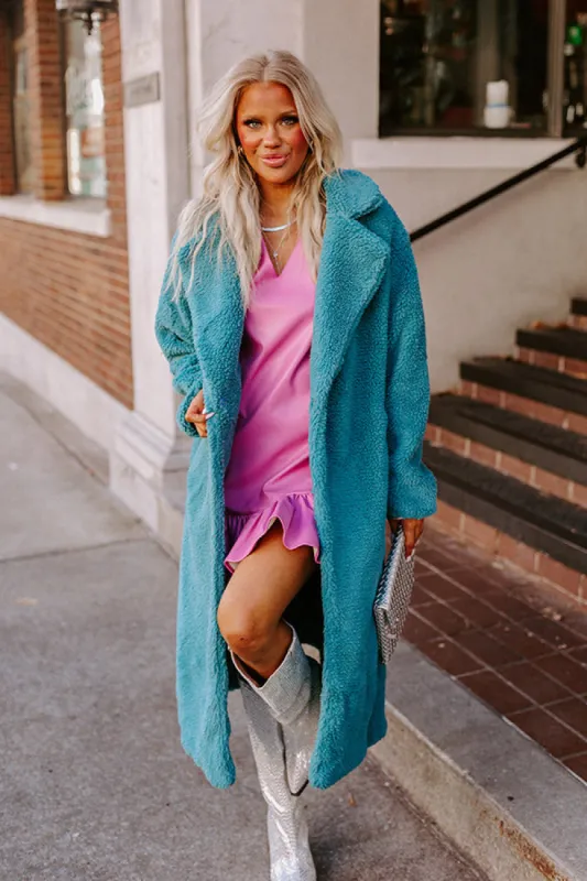 Plush Please Sherpa Coat In Turquoise sold by Impressions