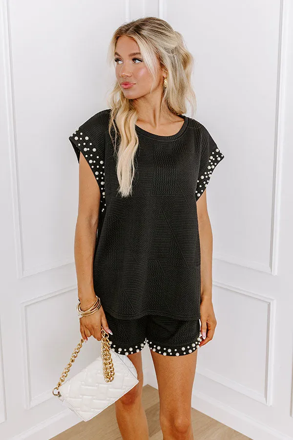 Smiles and Sangrias Pearl Embellished Top in Black sold by Impressions