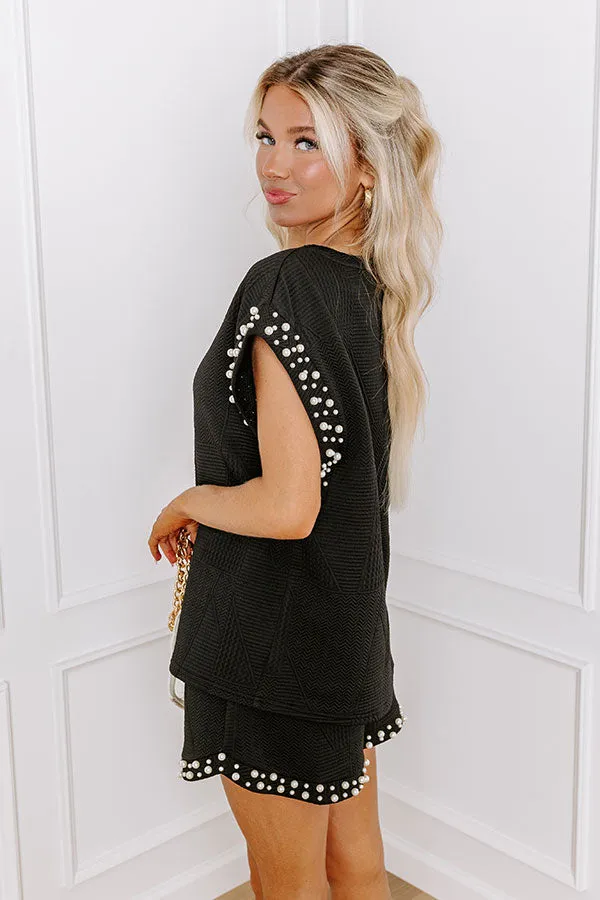 Smiles and Sangrias Pearl Embellished Top in Black sold by Impressions product image thumbnail 5