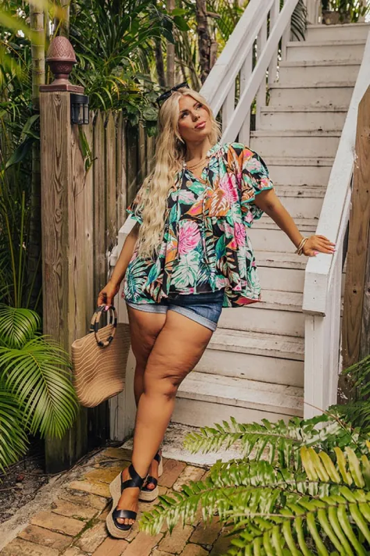 Tropical Treasures Shift Top in Black Curves sold by Impressions