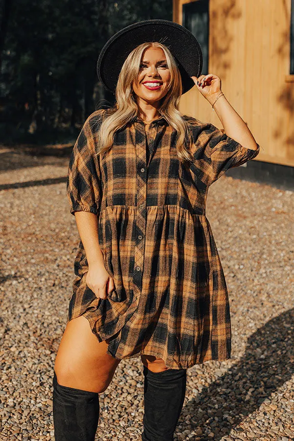 Never Pretend Plaid Dress In Camel Curves sold by Impressions product image thumbnail 2