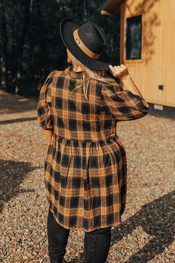 Never Pretend Plaid Dress In Camel Curves sold by Impressions product image thumbnail 3