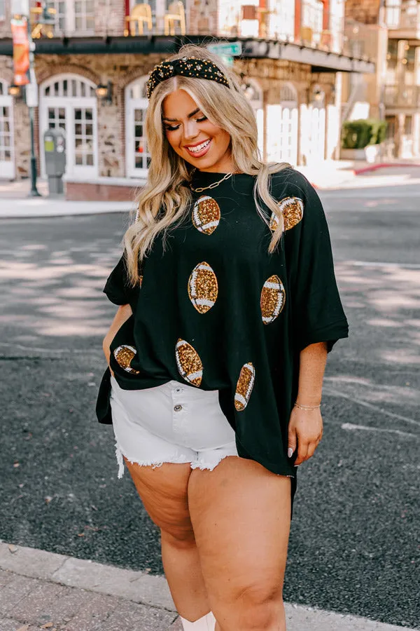 Football Season Sequin Oversized Tee in Black Curves sold by Impressions product image thumbnail 2