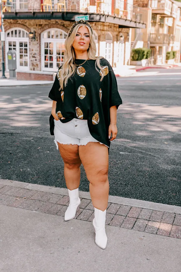 Football Season Sequin Oversized Tee in Black Curves sold by Impressions