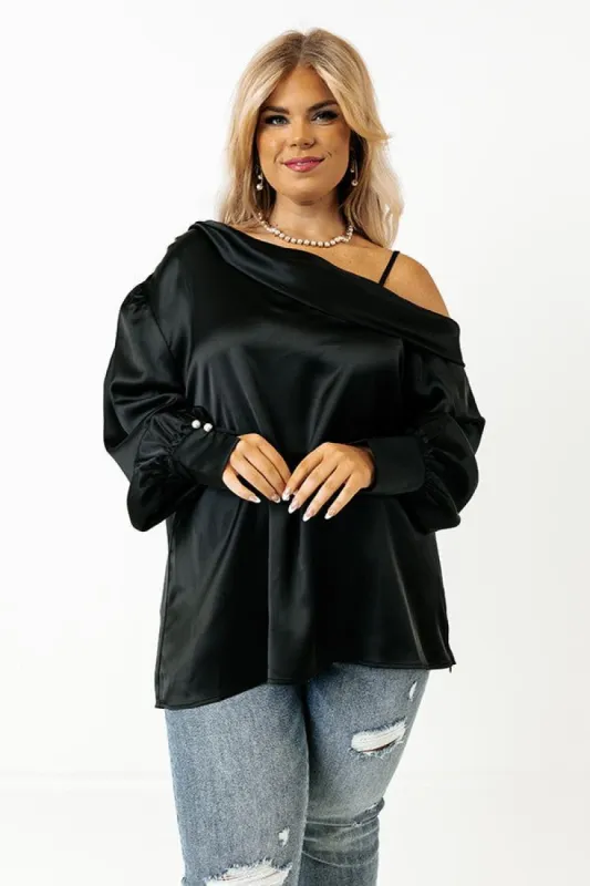 Date Night Ready Satin Top In Black Curves sold by Impressions
