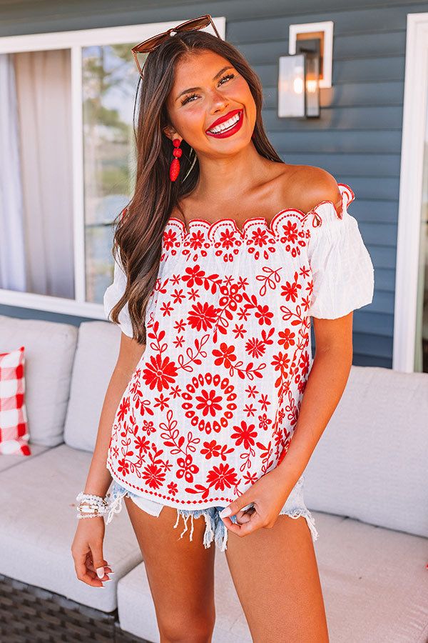 Vacay Needed Embroidered Top sold by Impressions