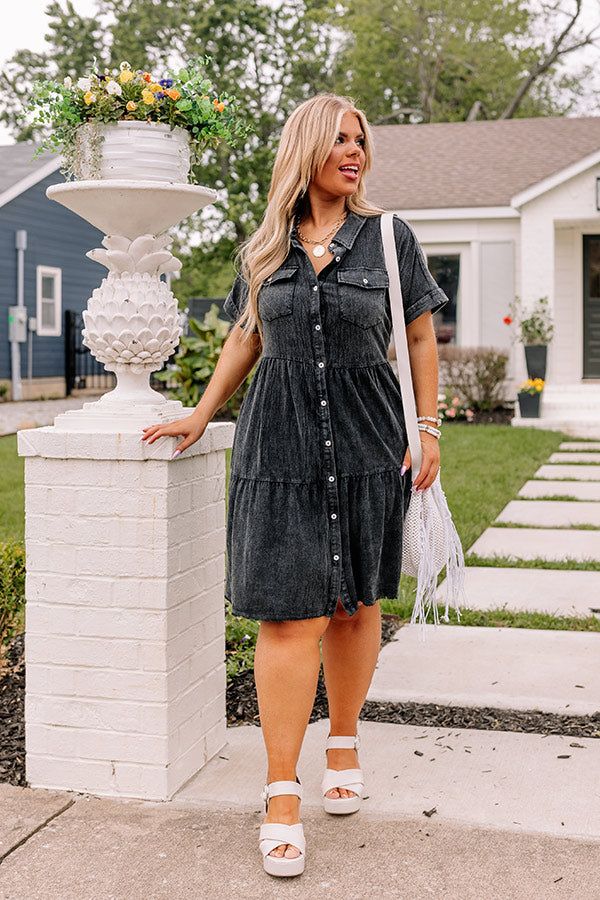 New Hope Mineral Wash Shift Dress in Vintage Black Curves sold by Impressions