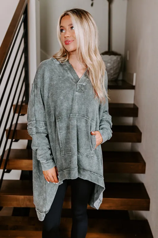 Latte Sipping Mineral Wash Oversized Hoodie in Deep Forest sold by Impressions