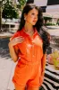 Sweet Duet Distressed Denim Romper in Orange sold by Impressions