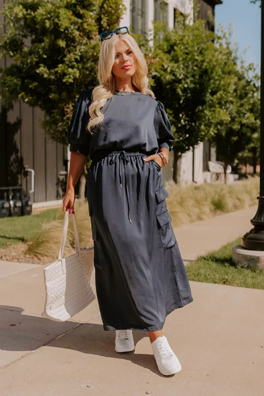 Central Park Stroll High Waist Cargo Skirt in Navy Curves sold by Impressions
