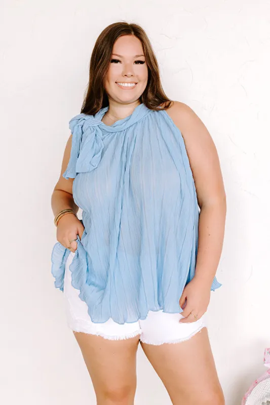 Lead Me Back To You Pleated Top in Airy Blue Curves sold by Impressions