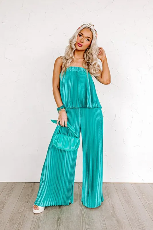 Share The Love Pleated Jumpsuit In Turquoise sold by Impressions