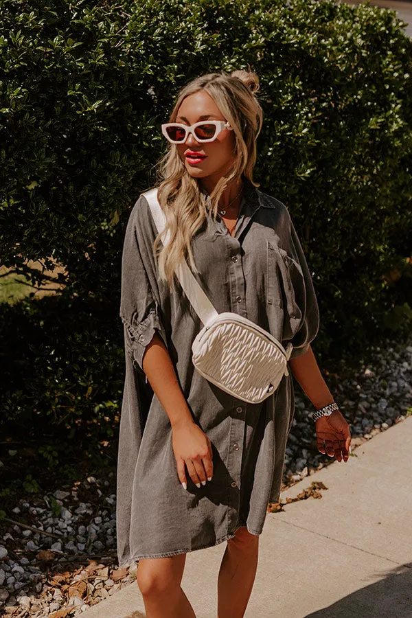 Call Me Cutie Chambray Tunic Dress in Vintage Black sold by Impressions