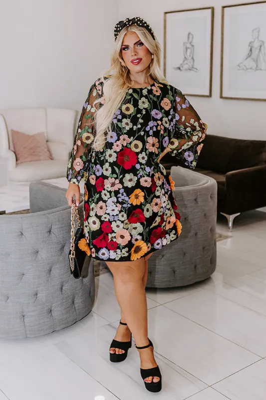 Floral Dream Embroidered Mini Dress in Black Curves sold by Impressions