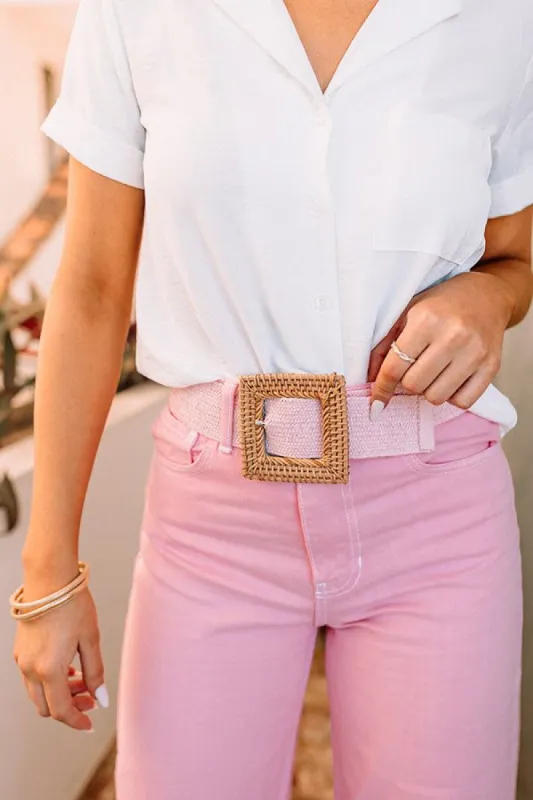 Love By The Coast Woven Belt In Pink sold by Impressions