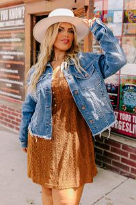 The Emilia Distressed Denim Jacket Curves sold by Impressions