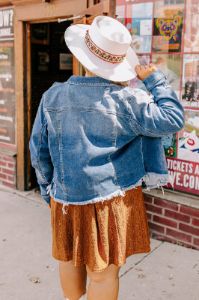 The Emilia Distressed Denim Jacket Curves sold by Impressions