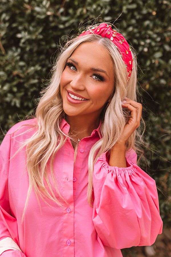 Angelic Aura Embellished Headband In Hot Pink sold by Impressions