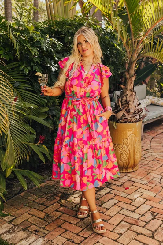 French Riviera Floral Midi in Hot Pink Curves sold by Impressions