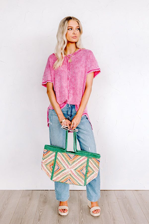 Along The Path Mineral Wash Knit Top In Pink sold by Impressions