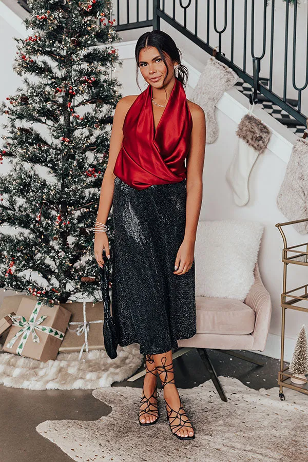 Cocktail Club Satin Halter Top in Wine sold by Impressions