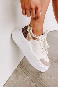 The Avianna Faux Leather Sneaker In Gold sold by Impressions