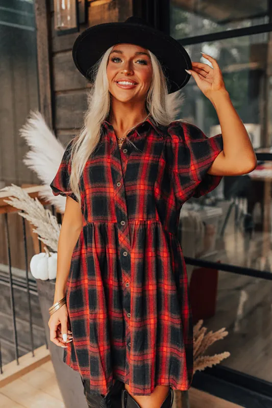 Never Pretend Plaid Dress In Red sold by Impressions