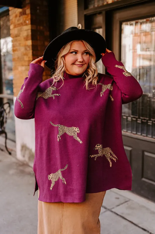 Cozy And Kind Cheetah Sweater In Royal Plum Curves sold by Impressions
