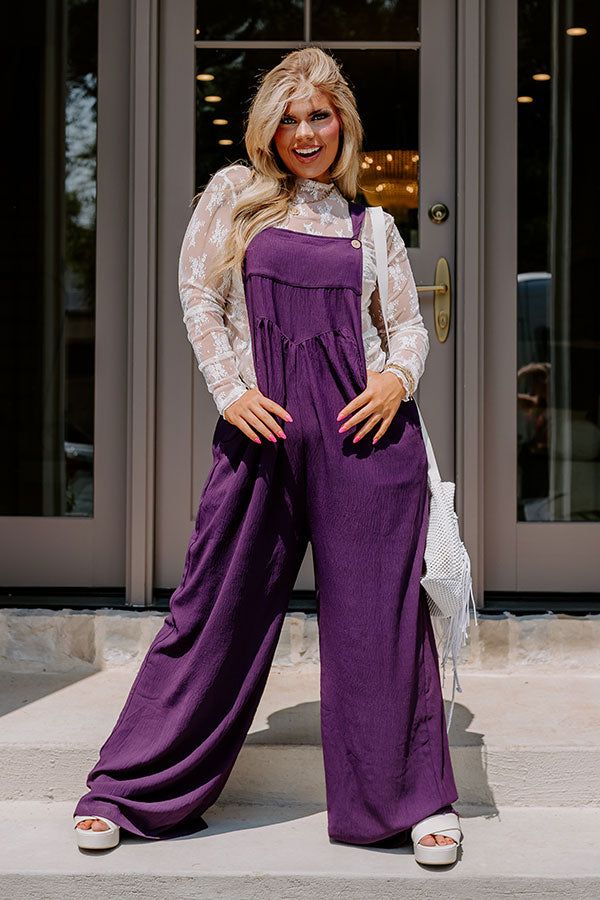Happy Sanctuary Wide Leg Jumpsuit in Royal Plum Curves sold by Impressions