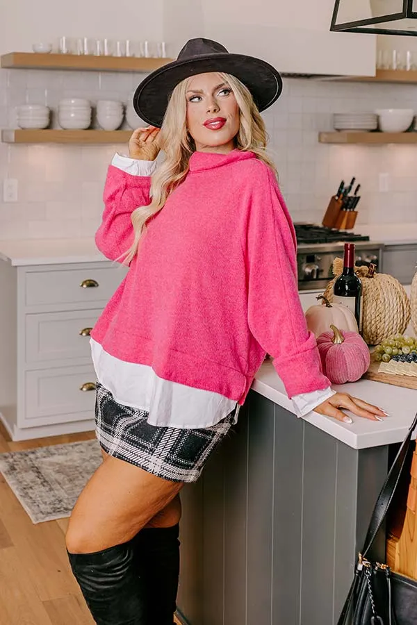 Leaf Lined Drive Sweater Top in Pink Curves sold by Impressions product image thumbnail 3