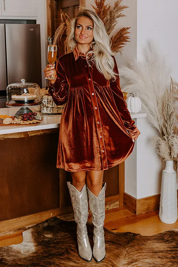 Festival Feels Velvet Mini Dress in Cinnamon sold by Impressions