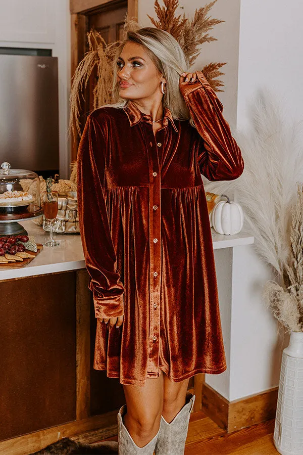Festival Feels Velvet Mini Dress in Cinnamon sold by Impressions product image thumbnail 2