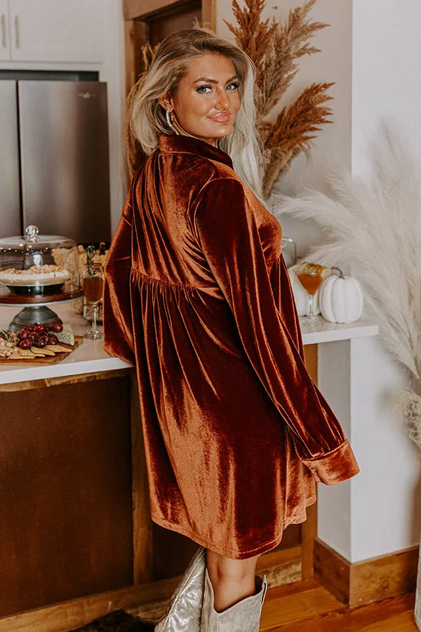 Festival Feels Velvet Mini Dress in Cinnamon sold by Impressions product image thumbnail 3