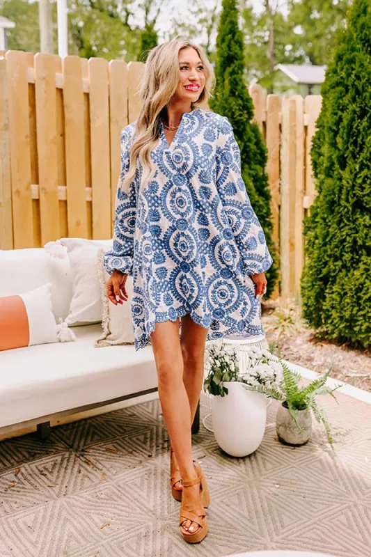 Sunday Market Embroidered Tunic Dress in Blue sold by Impressions