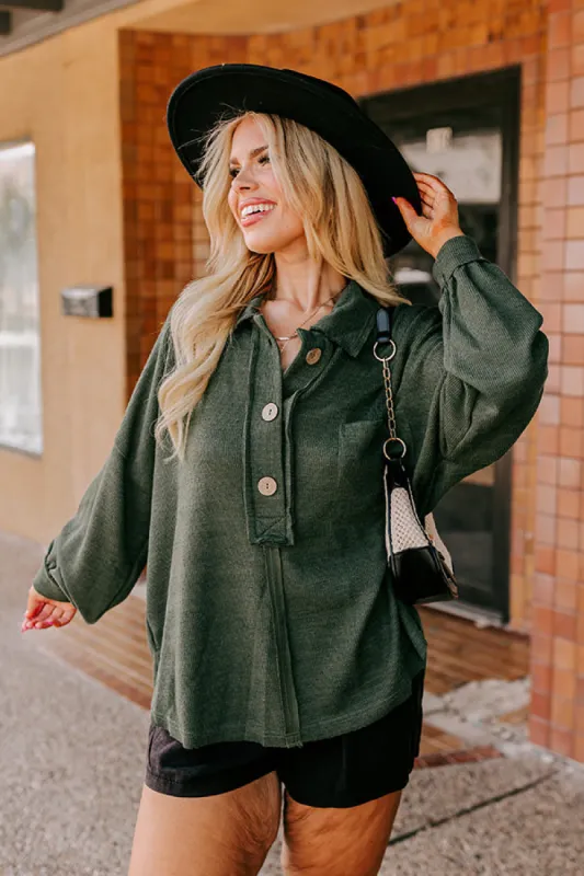 Chic Harvest Knit Henley Top in Hunter Green Curves sold by Impressions