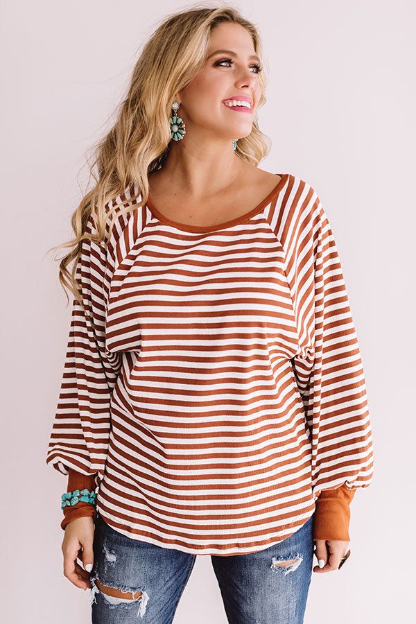 California Love Stripe Shift Top In Rust sold by Impressions product image thumbnail 3