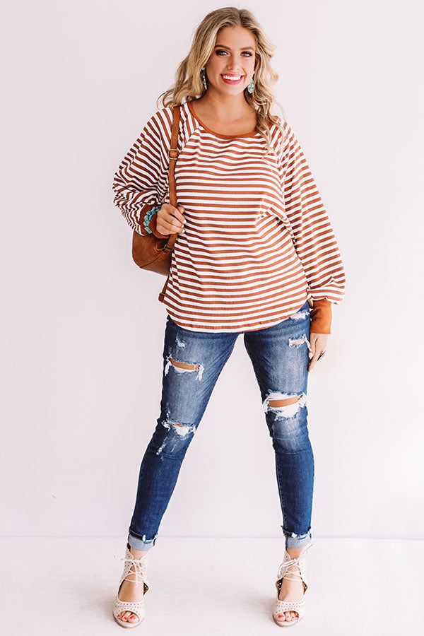 California Love Stripe Shift Top In Rust sold by Impressions product image thumbnail 2