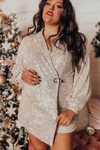Better By Moonlight Sequin Romper In Champagne Curves sold by Impressions
