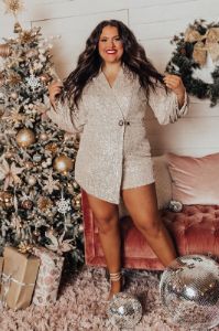 Better By Moonlight Sequin Romper In Champagne Curves sold by Impressions