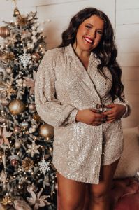 Better By Moonlight Sequin Romper In Champagne Curves sold by Impressions