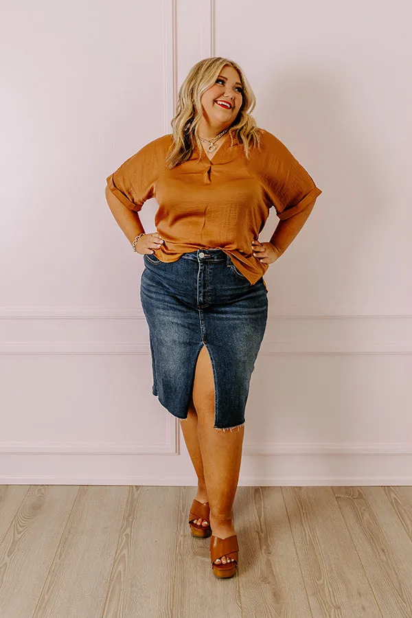 Stylish Setting Shift Top in Camel Curves sold by Impressions