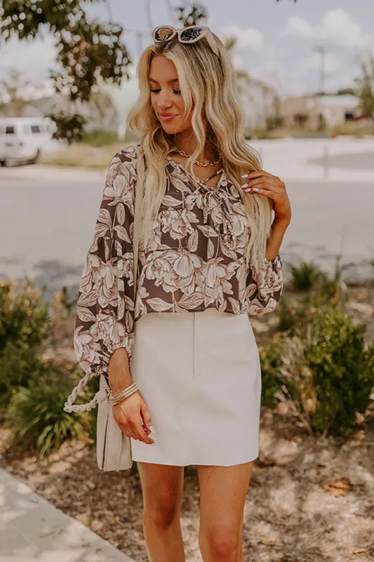 Courtyard Dreaming Floral Top in Espresso sold by Impressions