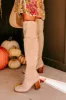 The Juliet Faux Suede Thigh High Boot in Oatmeal sold by Impressions